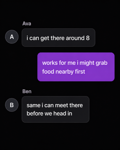 PartyBot group chat with friends coordinating before an event
